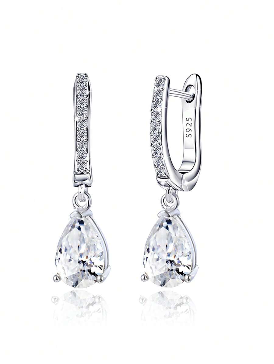 Orecchini ad anello a goccia in zirconia cubica argento, orecchini eleganti ipoallergenici per donne, adatto per uso quotidiano, regalo di compleanno