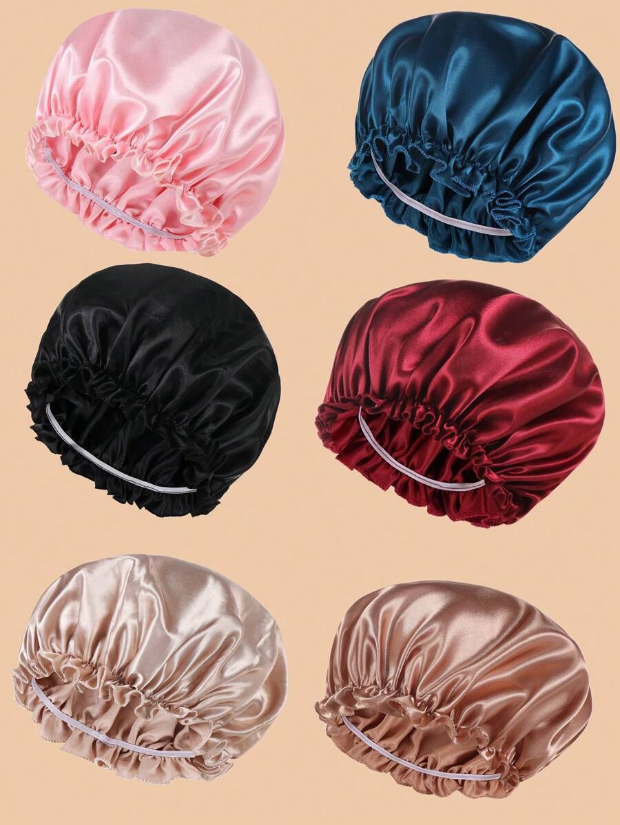 Breathable Silky Bonnet For Women Hair Care, Reusable Silky Hair Wrap For Sleeping With Elastic Stay On Head, Solid Color Shower Cap Sleep Cap - Bathroom Accessories