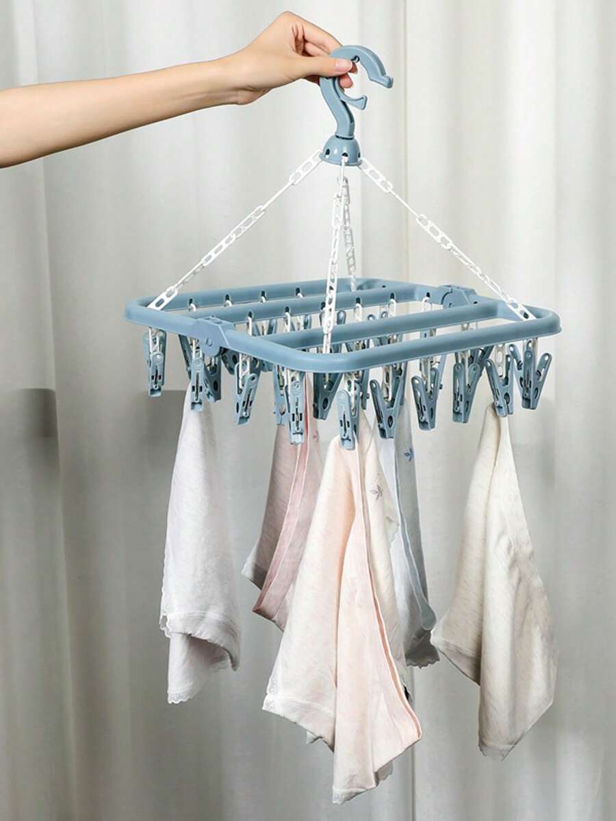 1pc multifunctionele opvouwbare hangende kledingrek met 32 clips, multifunctionele waslijn, sokkenclips, droogrek voor thuis en studenten