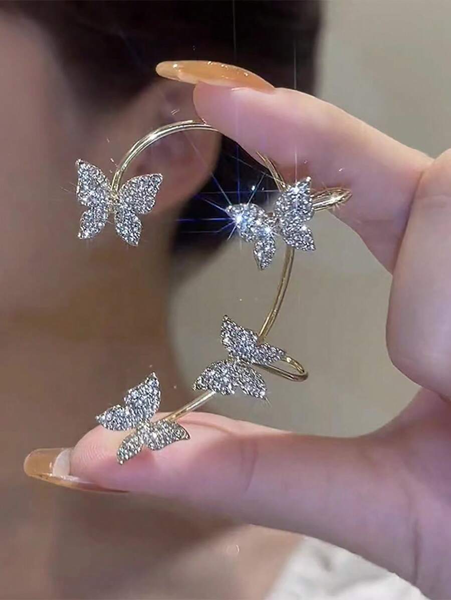1 Pc Fashionable Women's Vacation Right Ear Golden Yellow Super Flashing Butterfly Ear Clip Ear Hanger