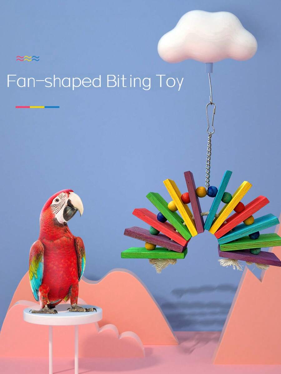 1 pieza Juguete de mordida con forma de abanico y colores de loro, escalera giratoria oscilante, suministros educativos para aves, accesorios para jaula de pájaros, juguete para loros (toda la combinación de accesorios es de color aleatorio)