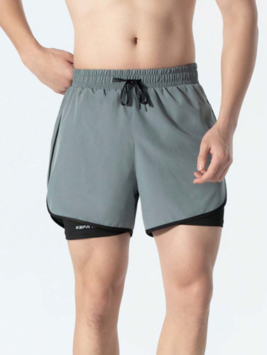 Shorts casuales para la playa de cintura con cordón y doble capa para hombre