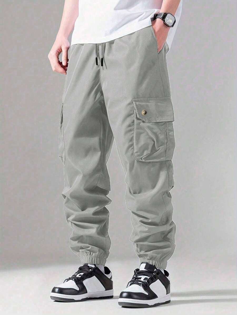 Shendy Vendy Pantalones Jogger Con Puños Y Cintura Elástica Con Cordón Y Bolsillos Inclinados Sueltos Para Hombre