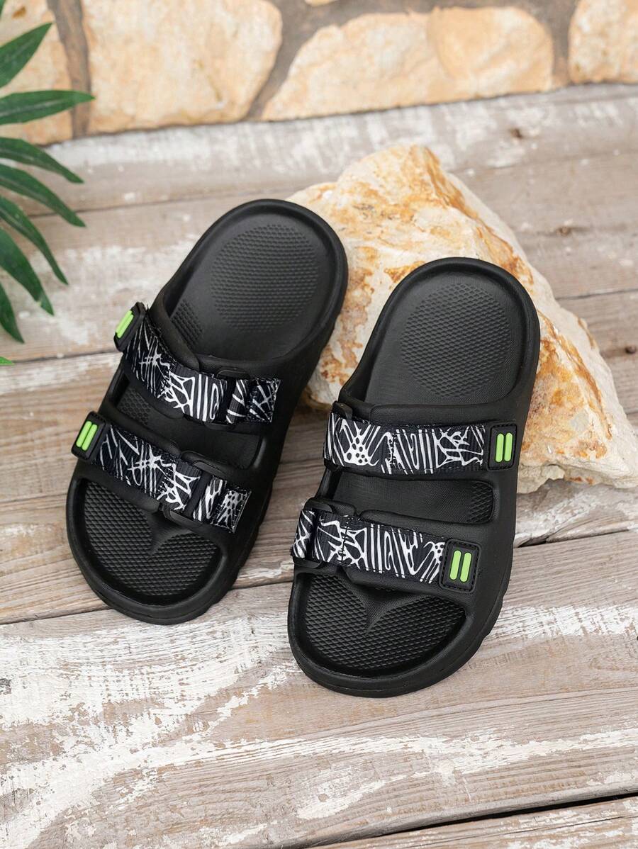 1 Pair Boys Fashionable Hook And Loop Design EVA Flat Sandals, Cute Open Toe Quick Dry Lightweight Non-Slip Summer Shoes, Suitable For Toddler And Little Kids