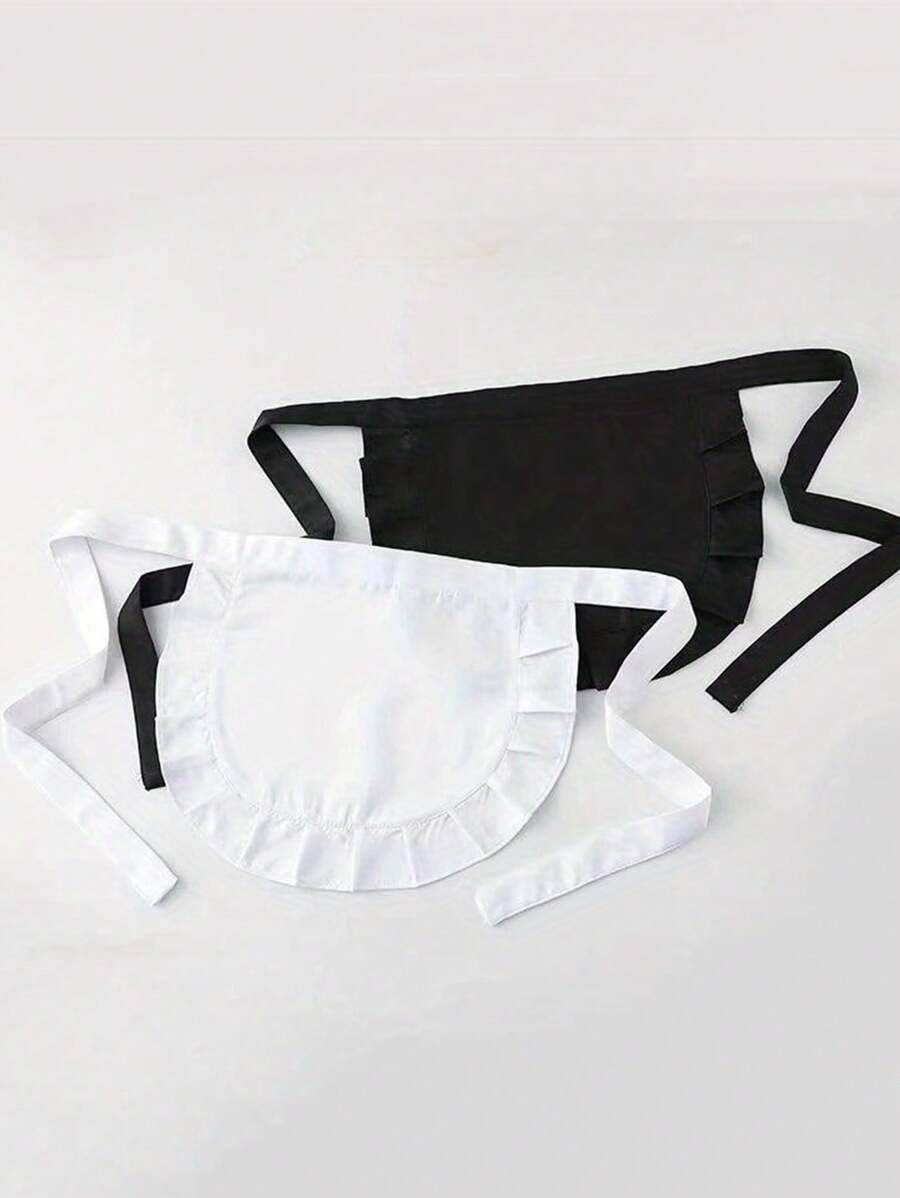 Cute Black & White Polyester Chic Lolita Style Maid Apron - Kitchen And Dining Bib For Women
