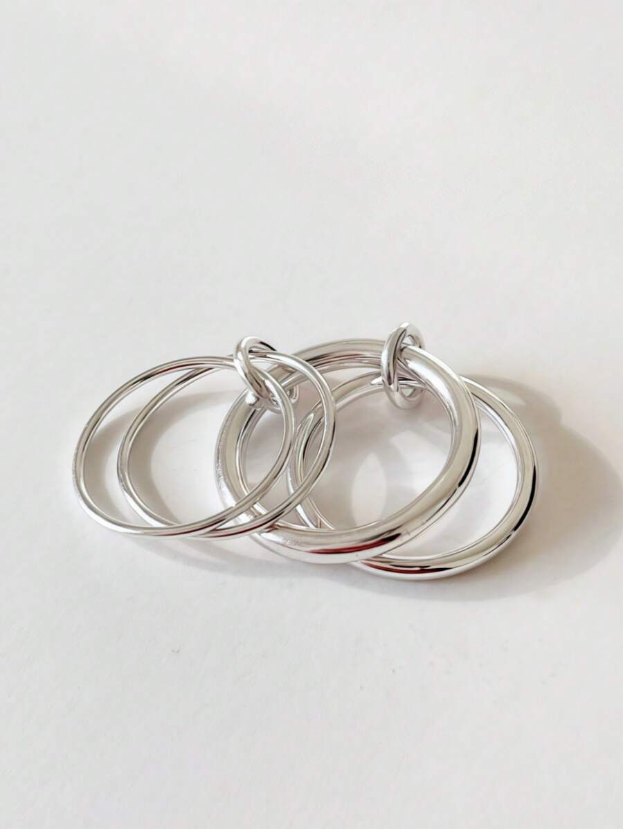 BALMORA 1pc 925 Sterling Silver Heavy-Duty Multi Circle Line Ring With Simple, Fashionable And Personalized Design For Women's Daily Wear, Party Jewelry Gift, Valentine's Day Gift