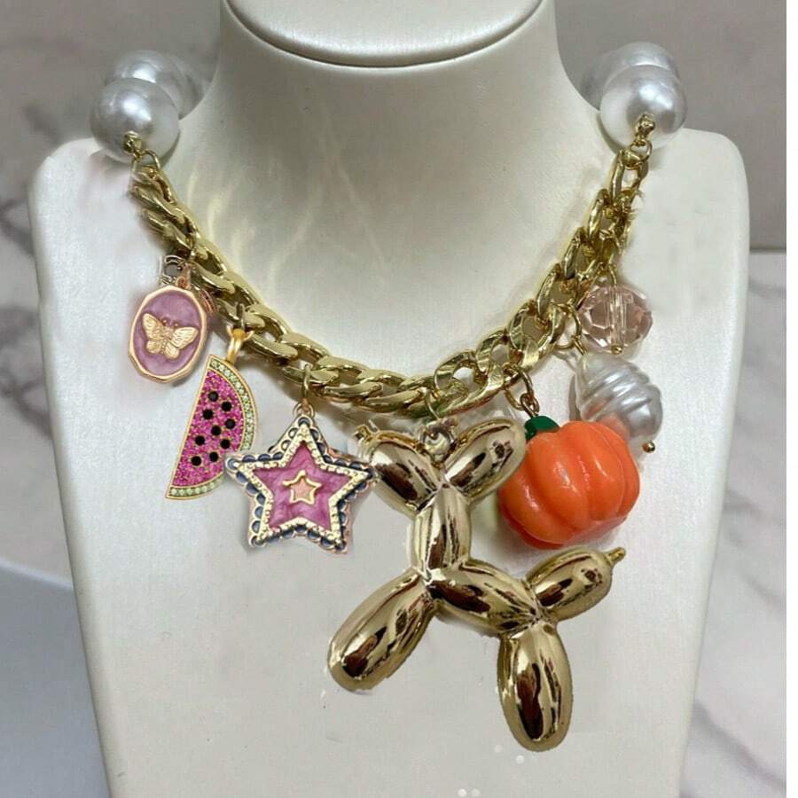 manbara Valentine's Day Gift Chunky Punk Jewelry 2025 New Pumpkin, Gold Bubble Dog, Strawberry Creativity INS Clavicle Luxury Jewelry Gift Chains Necklaces For Women, Party Style
