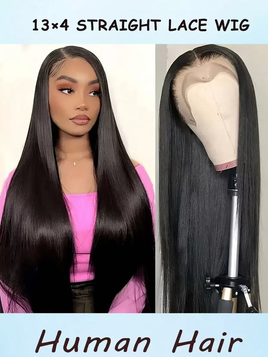 Perruque droite à front en dentelle de cheveux humains préplucké avec des cheveux bébé, densité de 150%, perruques en dentelle 13x4, perruques de cheveux humains brésiliens pour femmes de 8 à 34 pouces