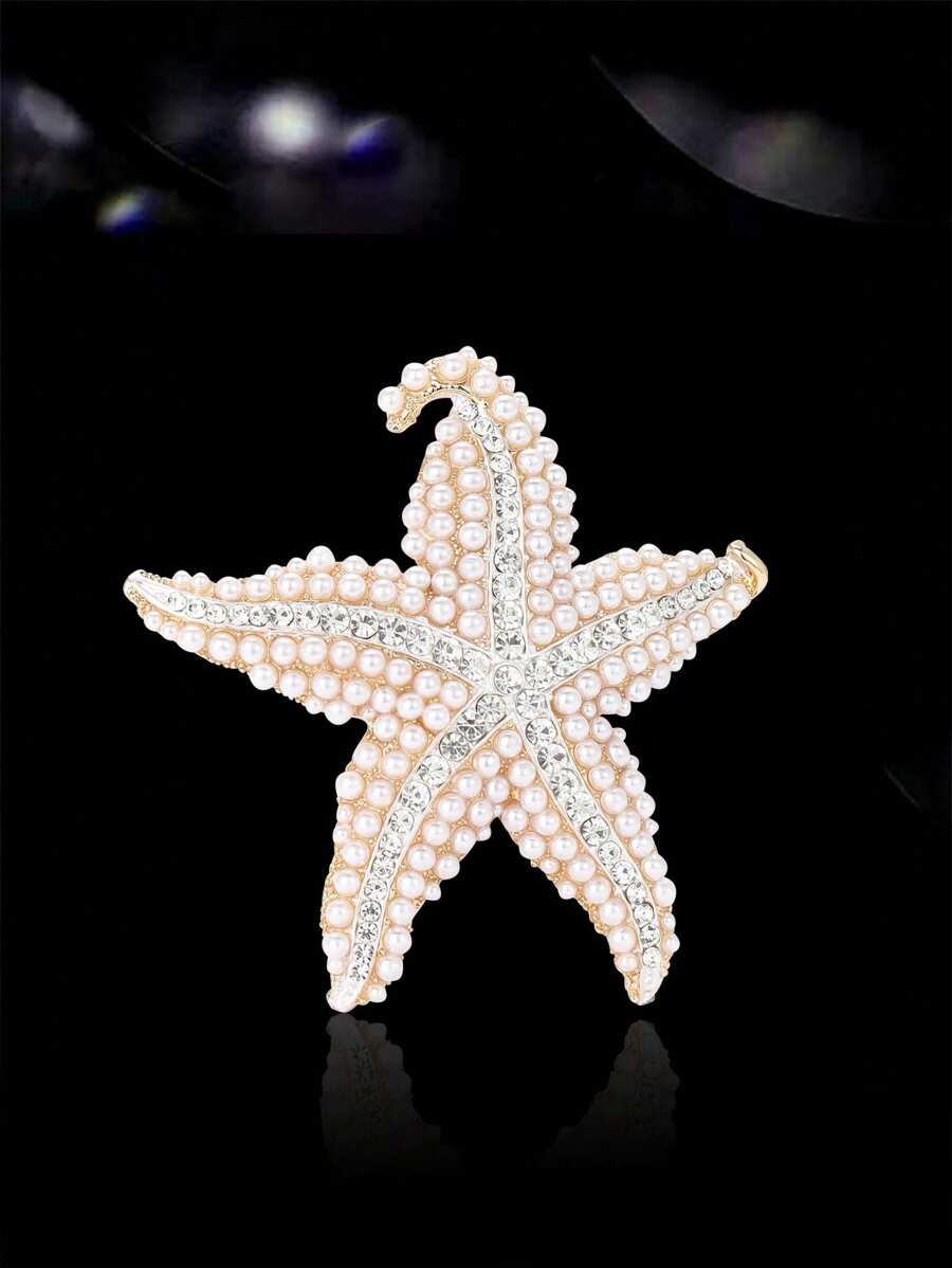 Spilla di moda con perle e stelle marine per donne, decorazione per vestiti, abiti, accessorio per feste, banchetti, regalo