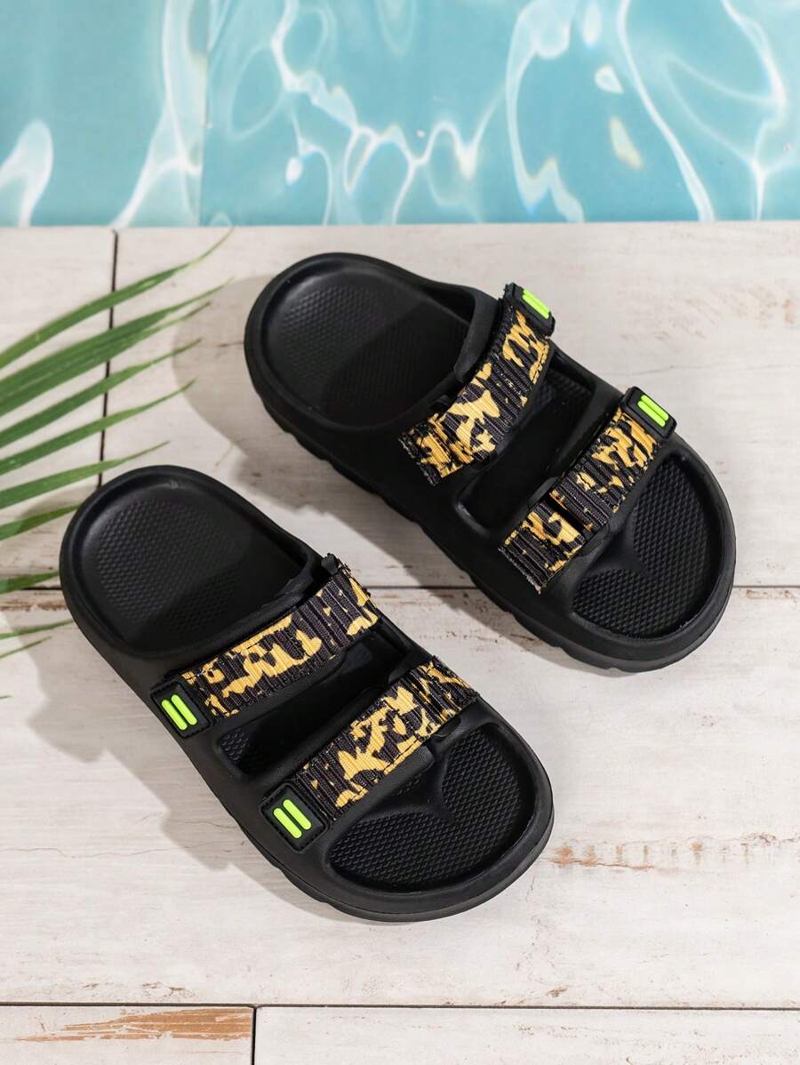 1 Pair Boys' Fashion Hook And Loop Design EVA Flat Slide Sandals, Cute Open Toe Quick Dry Lightweight Non-Slip Summer Casual Shoes, Suitable For Toddler & Little Kid
