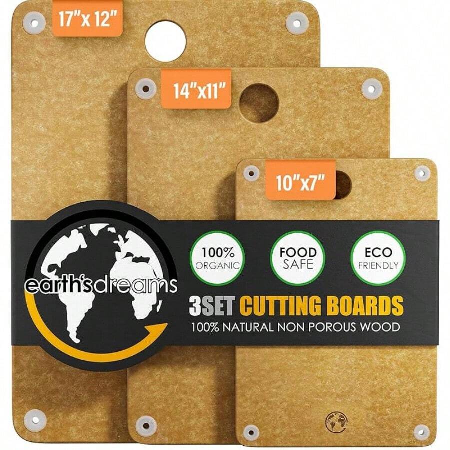 Wood Cutting Board Set 3-Piece: Small, Large & Extra Large - Charcuterie Board, Non-Plastic, Heavy-Duty, Dishwasher Safe (Bamboo)