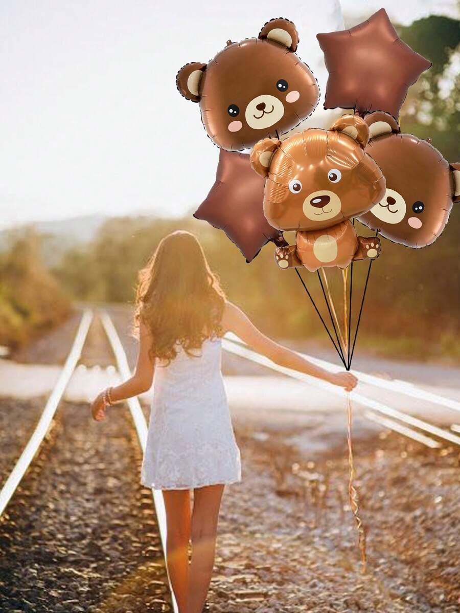 Set de 1 a 5 globos con diseño de oso, decoración para fiesta de cumpleaños con tema de animales, globos de papel de aluminio