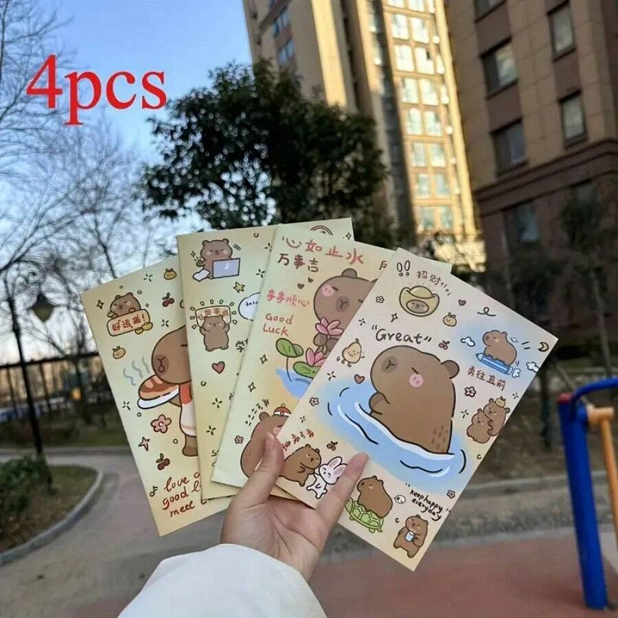 Juego de 4 diarios de la serie de dibujos animados A5, cada uno con 32 hojas/64 páginas, portátil, perfecto para estudiantes, profesionales, regalos de fiesta en el campus, notas de estudiantes de arte