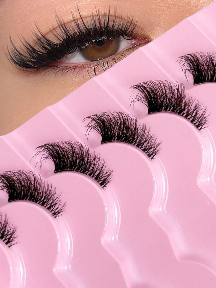 9 paia di ciglia finte naturali, stile gatto, effetto manga, con banda trasparente, corte e morbide, in faux mink 3D, soffici e vaporose, accessori per estensione ciglia