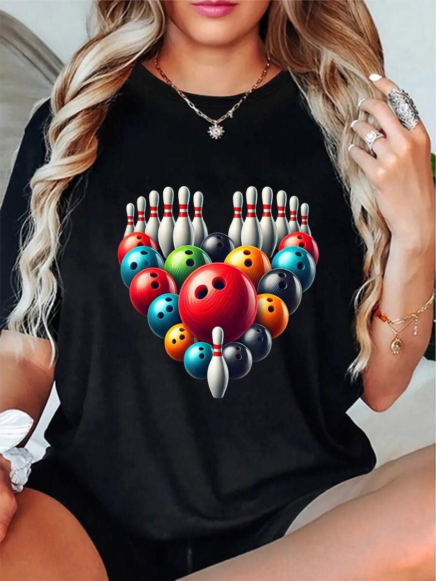 100% Cotton Casual Tshirt Bowling Lover Valentine Day Men Women Girl Boys Bowler T-Shirt