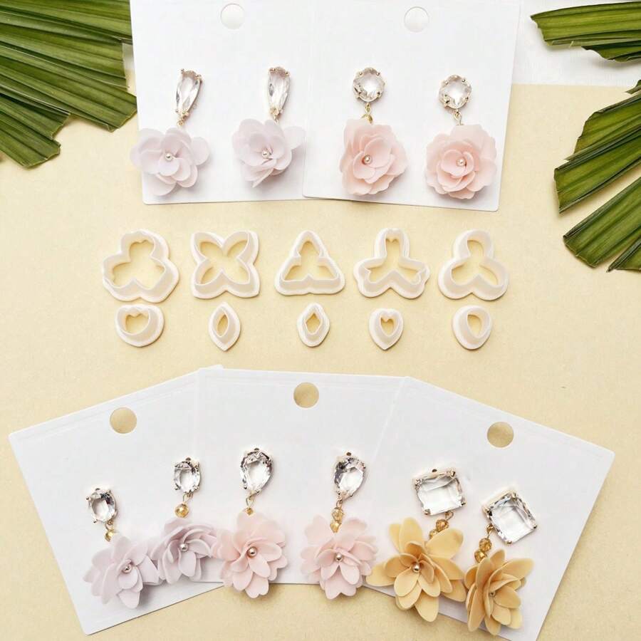 2pcs/10pcs Flower Petal Clay Cutter Molds, Used For Earring Making, 10 Shapes Geometric Flower Clay Cutters For Jewelry Making