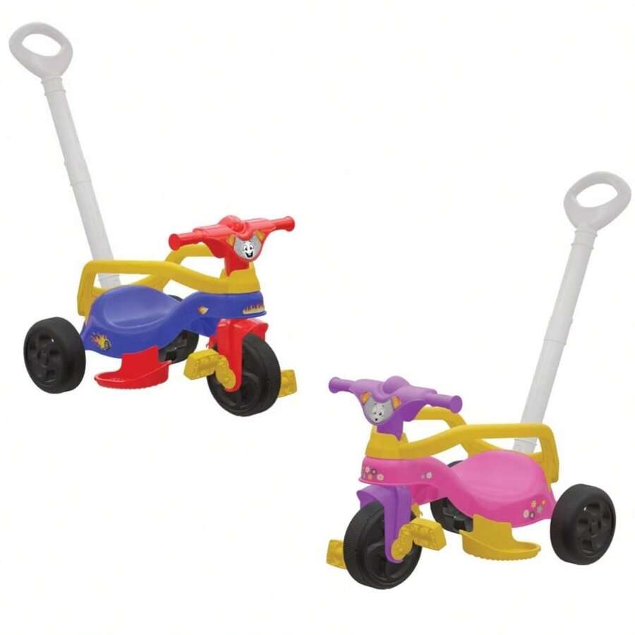Motoca Vilotrol Triciclo Infantil Kemotoca Pais e Filhos Menino Menina Bebe Empurrador Pedal Proteção Lateral inmtro