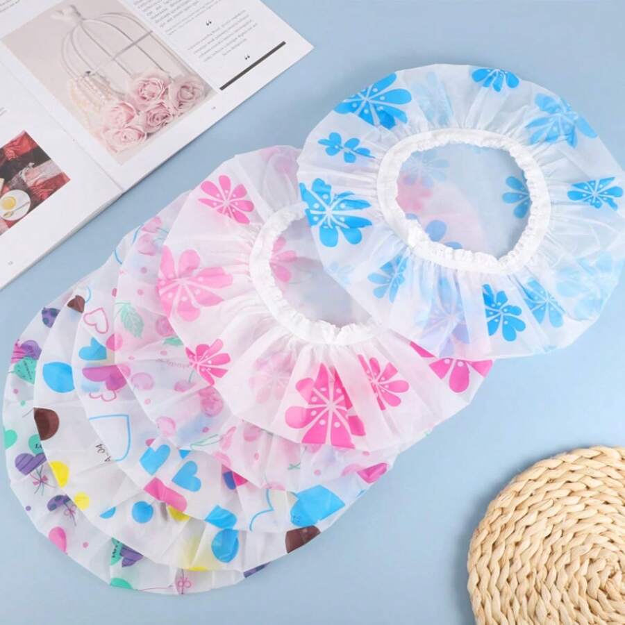 Set de 3 gorros de baño ajustables con estampado, impermeables, a prueba de aceite y polvo, reutilizables con correa elástica, adecuados para decoración del baño en el hogar de mujeres