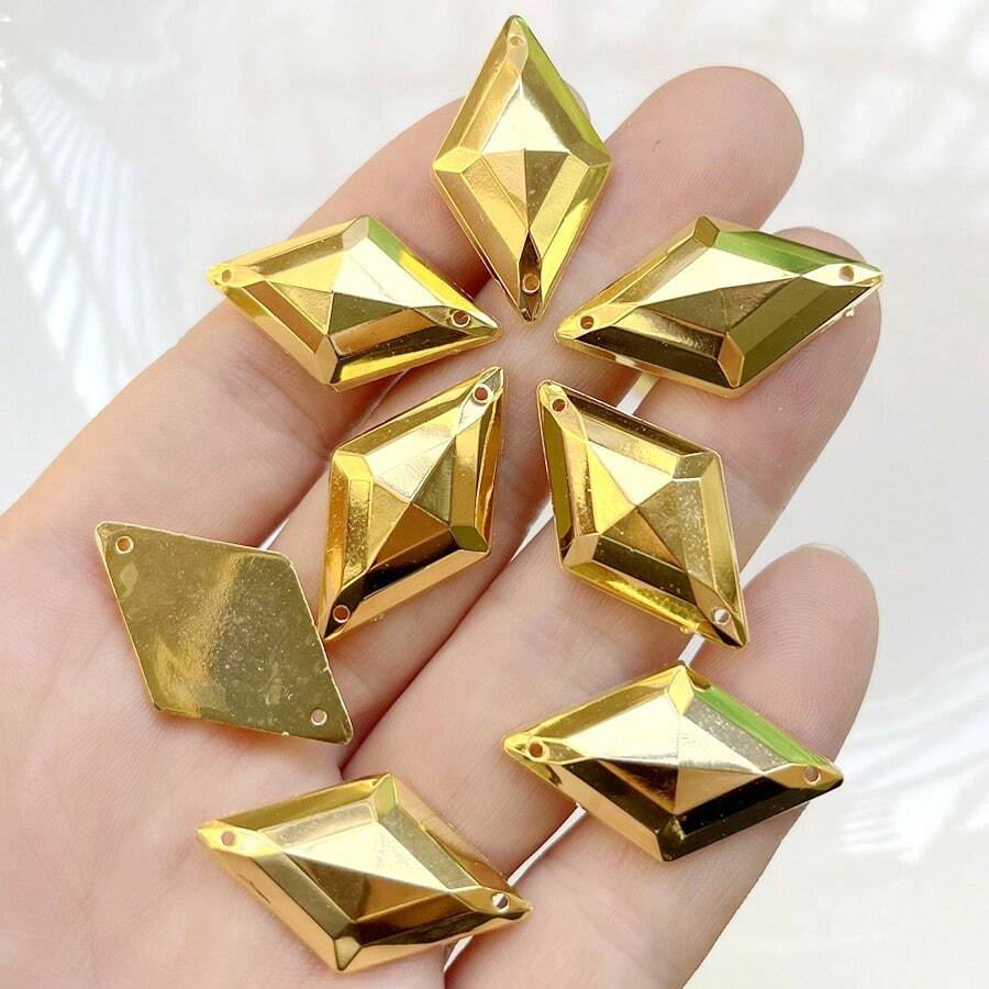 25 piezas de Rombos con baño de oro de doble orificio de cristales acrílicos para joyería, ropa y decoración, con 2 tamaños opcionales