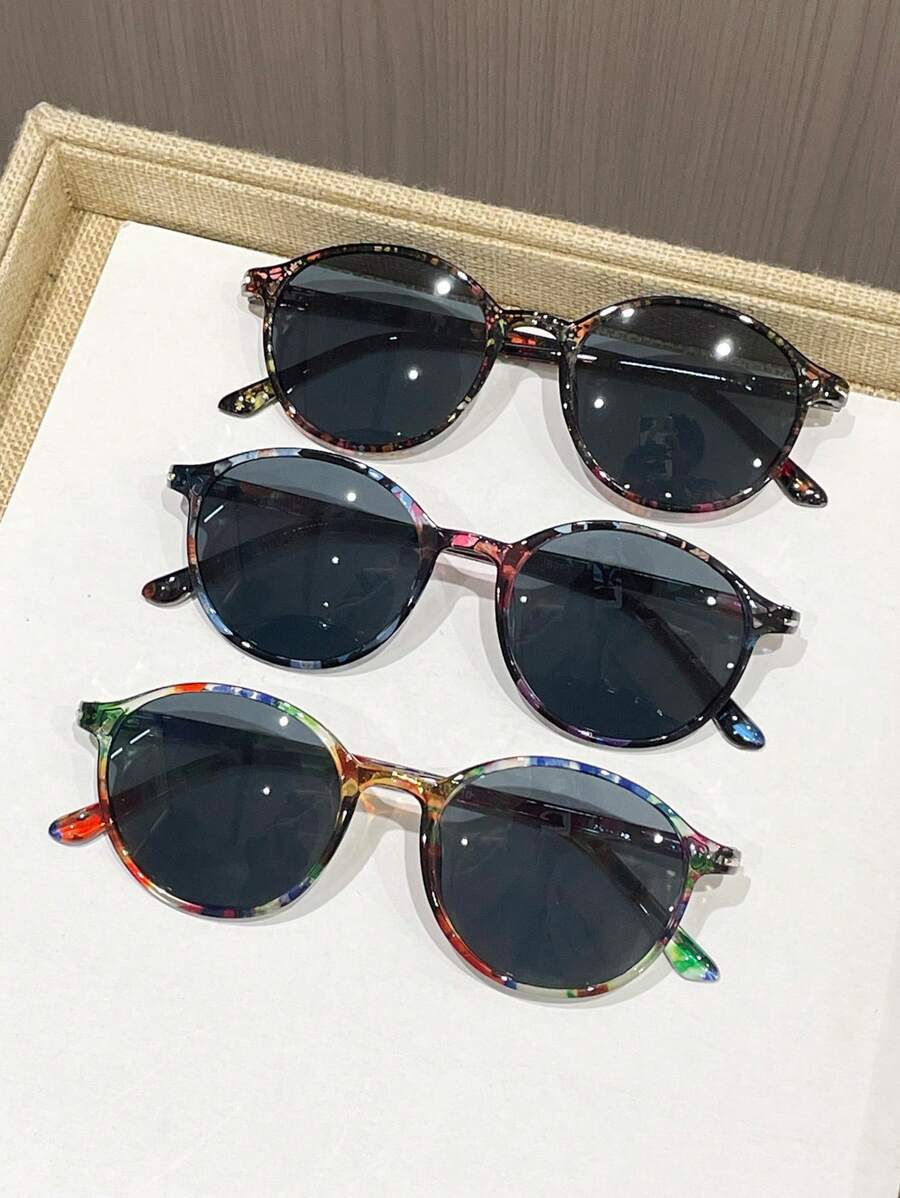 Oval Frame Floral Fashion Fashion Glasses - Casual Style, PC Material, Grey Lenses, Suitable For Outdoor And Party Wear, Eyewear Accessories
