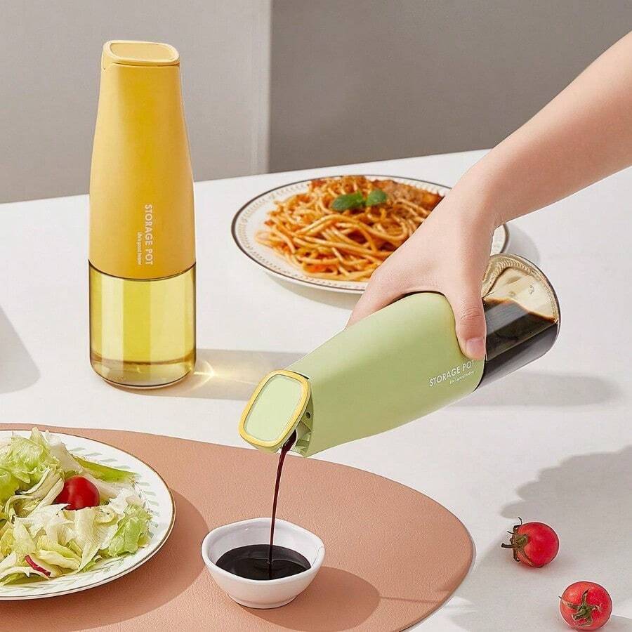 Glass Oil Pot Kitchen Home Automatic Opening And Closing Gravity Oil Tank Soy Sauce Seasoning Bottled Oil Bottle 500ML,School Supplies