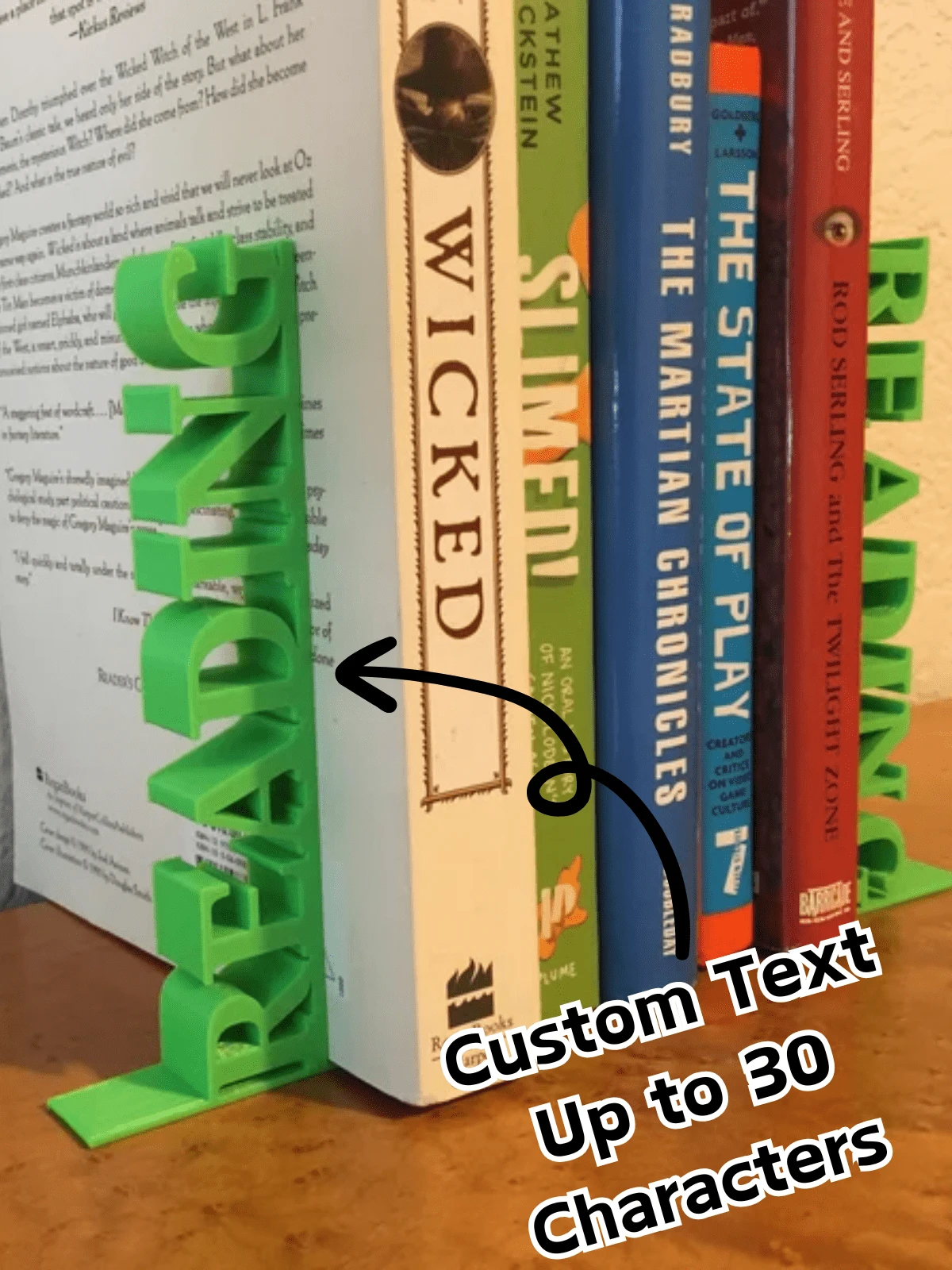 1 Paar kundenspezifische Text-Buchstützen, 3D gedruckte Buchhalter, personalisierte Heim- und Bibliotheksdekoration, einzigartige Geschenke für Leser, Kinder, Bücherwürmer, ideal für Geburtstage, Weihnachten, Einweihungsparty, Dekor für Arbeitszimmer
