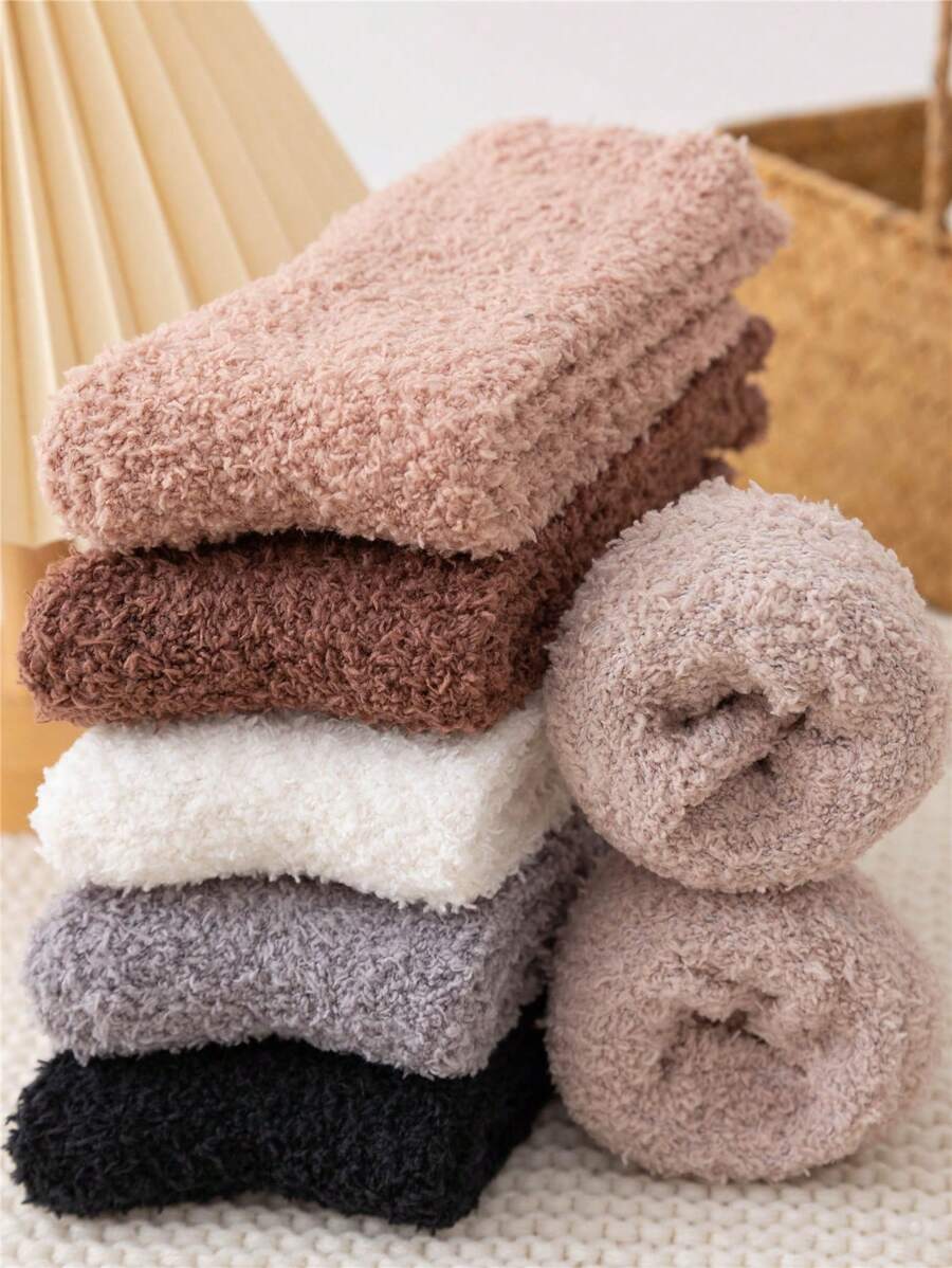Women Winter Cozy Warmly Soft Fuzzy Solid Color Socks Comfort Fluffy Anklet Crew Socks