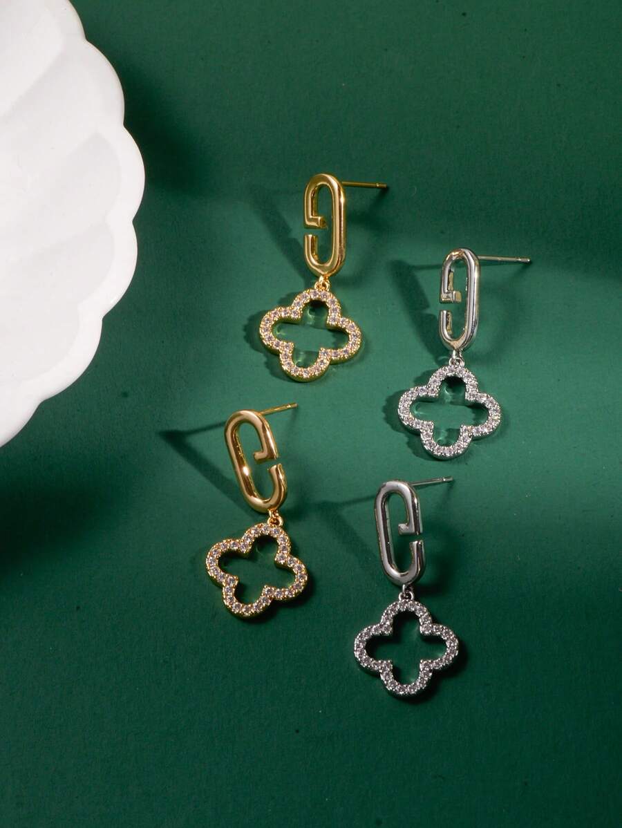 1 Pair Fashionable Flower Crystal Pendant Earrings, Suitable As Valentine's Gift For Women