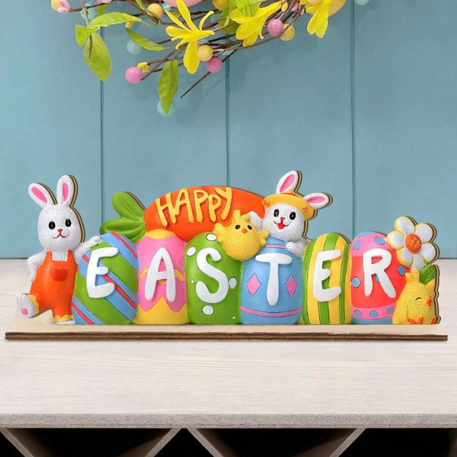 1 Set 2D Happy Easter Houten Tafelblad Decor Paashaas Houten Middelpunten Tafel Decor Gelaagde Schaal Decoraties Voor Boerderij Huis Lente Paas Thema Feest Decor