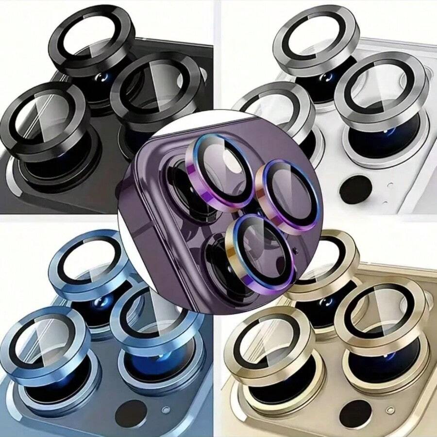 16pcs Lens Protective Film/Camera Protection/Prevent Scratching/5 Sets Of Mixed Color Machine Lens Protective Film, Ultra-High Definition 9H Reinforced Glass And Metal Separate Ring Cover, Easy To Install, Scratch-Proof, Suitable For Shell +1pc Storage Box. Mobile Phone Lens Film Black, Blue, Gold, Silver, Colorful Lens Film. Gift For Birthday, Family, Friends Alloy Metal With Tempered Glass Full Cover, Lens Protector, Phone Accessories