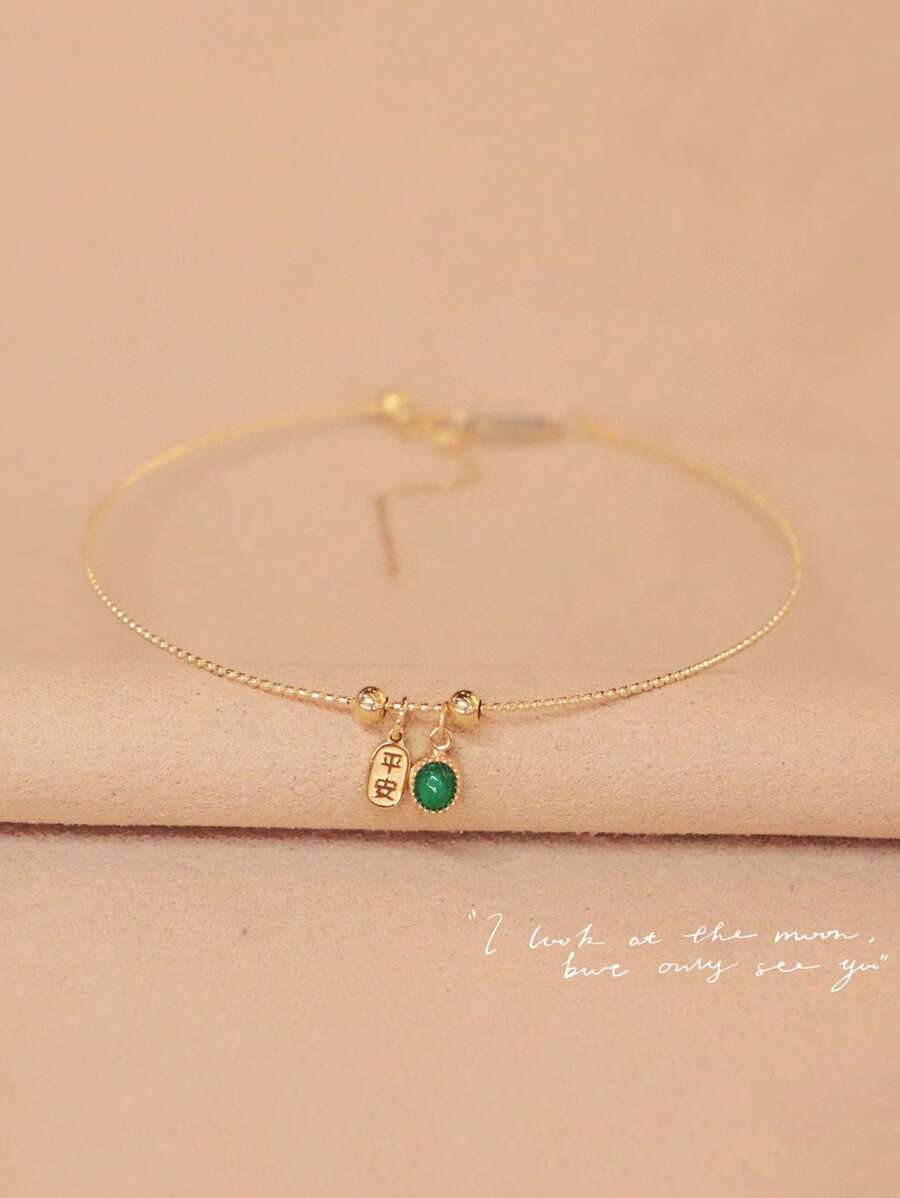 1 pièce Bracelet jonc en argent chanceux avec le caractère chinois "Da Ji" décoré de zircone cubique vert émeraude en argent sterling 925. Polyvalent pour un port quotidien et une soirée, cadeau de luxe unique pour elle, bijoux de créateur