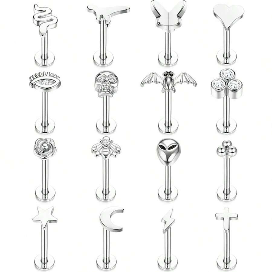 1pc Piercing Jewelry For Women Men 16G 6MM 8MM Helix Cartilage Conch Earring Stud Stainless Steel Internally Threaded Medusa Lip Monroe Ring Labret Nose Stud Set