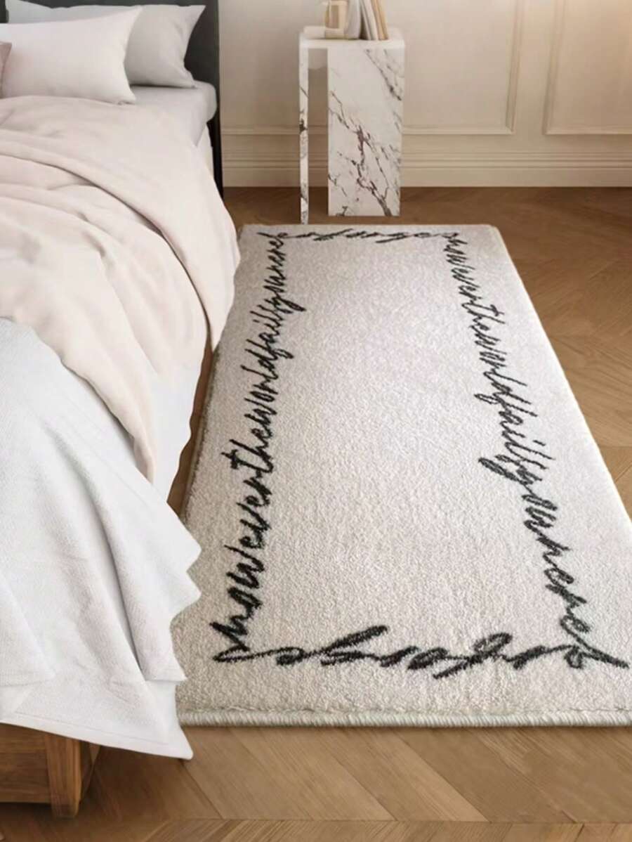Alfombra blanca con un estilo simple y lujoso, imitando largas tiras de cachemira con absorción de agua, antideslizante, resistente al desgaste y cómoda para usar al lado de la cama, adecuada para uso doméstico y lavable
