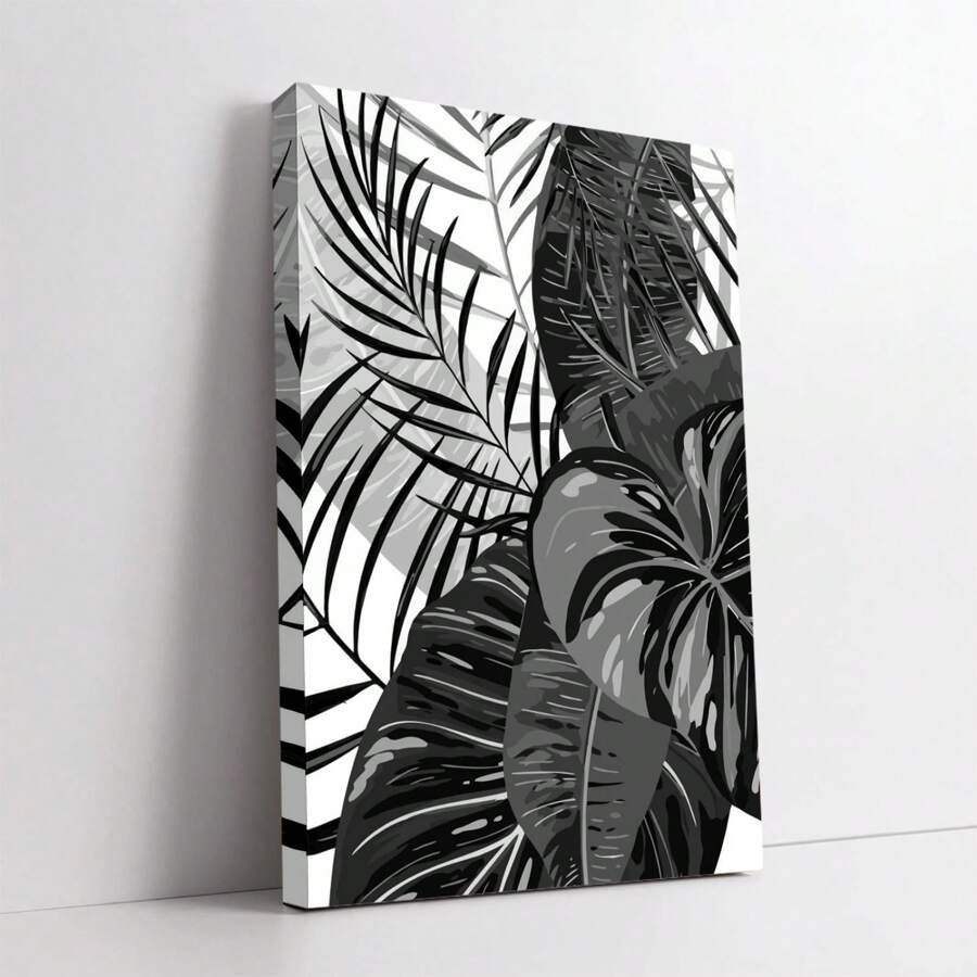 1pc Monstera Deliciosa Tropical Leaves Framed Canvas Wall Art, Decor For Living Room, Bedroom, Office - For Home Decoration