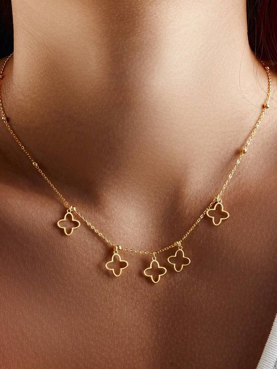 1 Pieza Collar de flor de trébol hueca de plata de ley 925, joyería clásica elegante y de lujo, adecuada para uso diario de mujeres, regalo de San Valentín, aniversario y cumpleaños