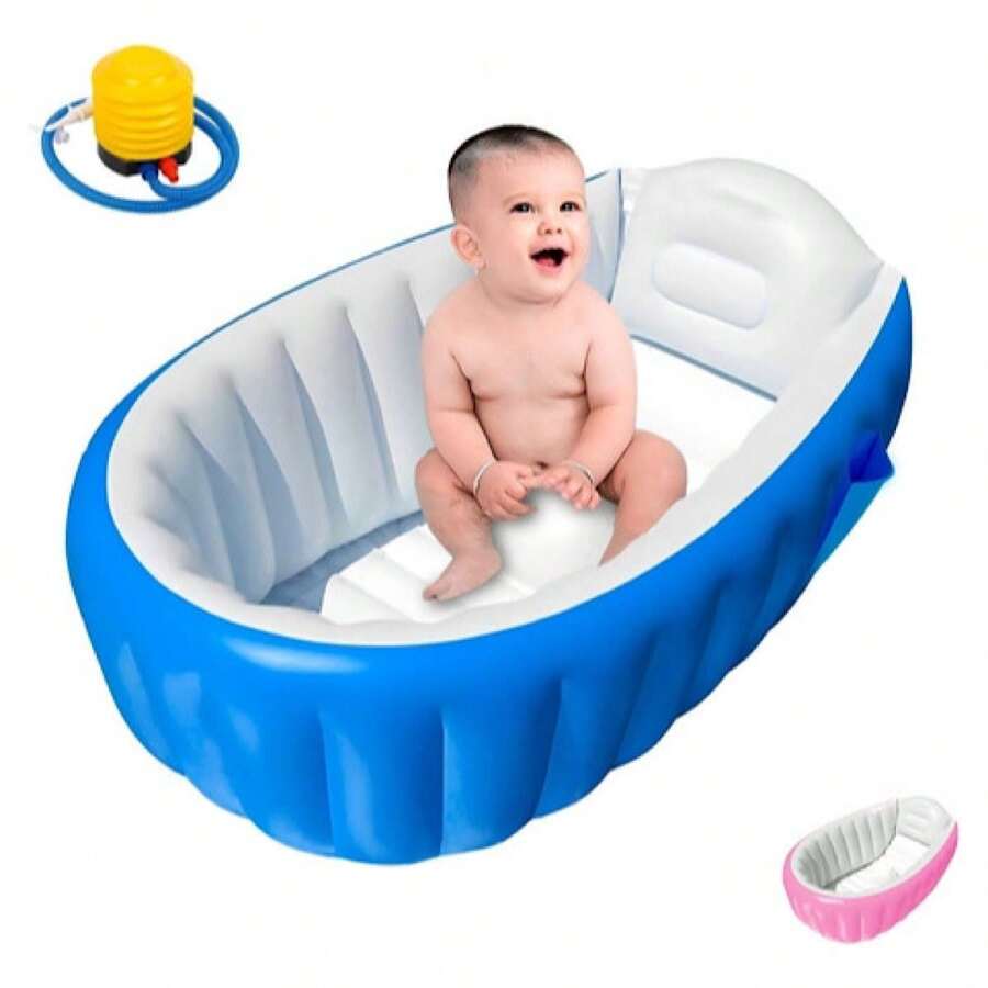 HuaTnag Bañera Inflable Para Bebés Portátil Tina Plegable Con Bomba Color (Azul,Rosa)