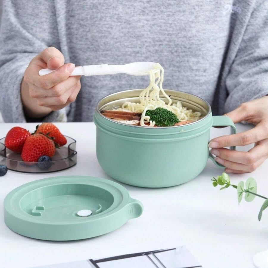 450ml roestvrijstalen voedselisolatie-emmer, draagbaar, opvouwbaar, servies, student, lunchbox met witte boorden, verzegeld en lekvrij