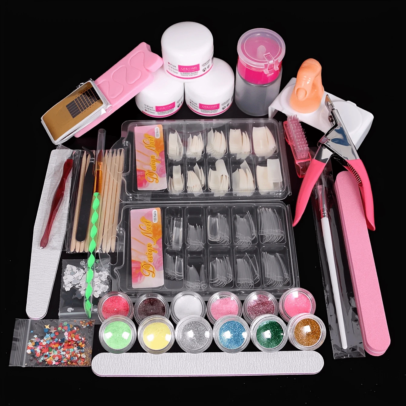 25-Piece Beginner Acrylic Nail Kit - 12 Glitter Colors, Professional Extension Tools & Accessories, Hypoallergenic Gel & Powder Set For Women