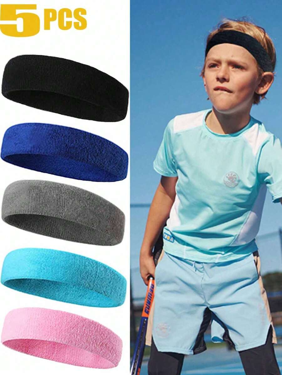 Set de 5 piezas Bandas para el sudor de niños, diademas deportivas de fútbol, diademas deportivas para niños, diademas transpirables para el sudor, diademas juveniles de béisbol, accesorios deportivos elásticos para el cabello para adolescentes, paquete de diademas deportivas lindas para niñas