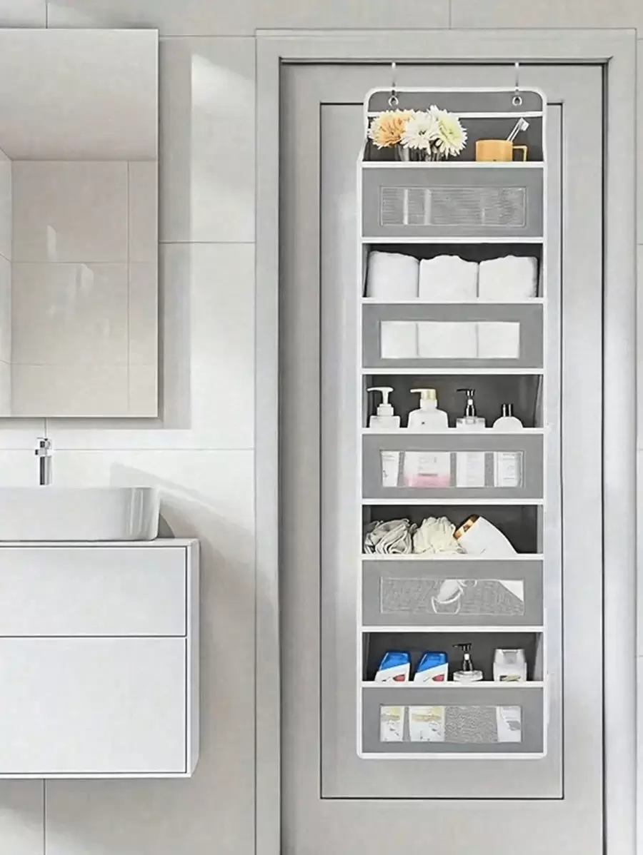 1-5-Tier Hanging Storage Organizer With 5 Large Pockets, Foldable Wall-Mounted Storage Rack For Closet, RV, Bathroom, Bedroom