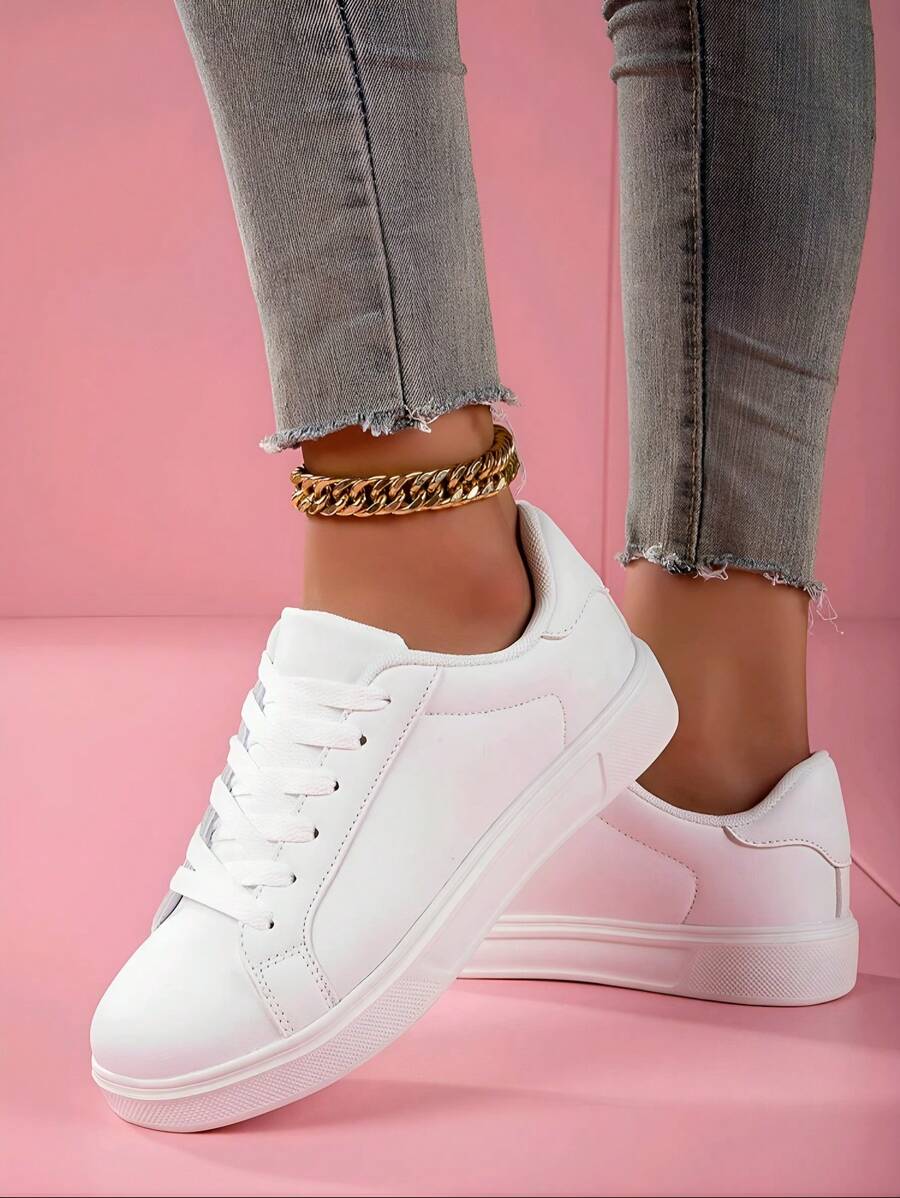 Chaussures de patinage mode à lacets pour femmes, chaussures plates confortables antidérapantes, chaussures de sport casual pour extérieur