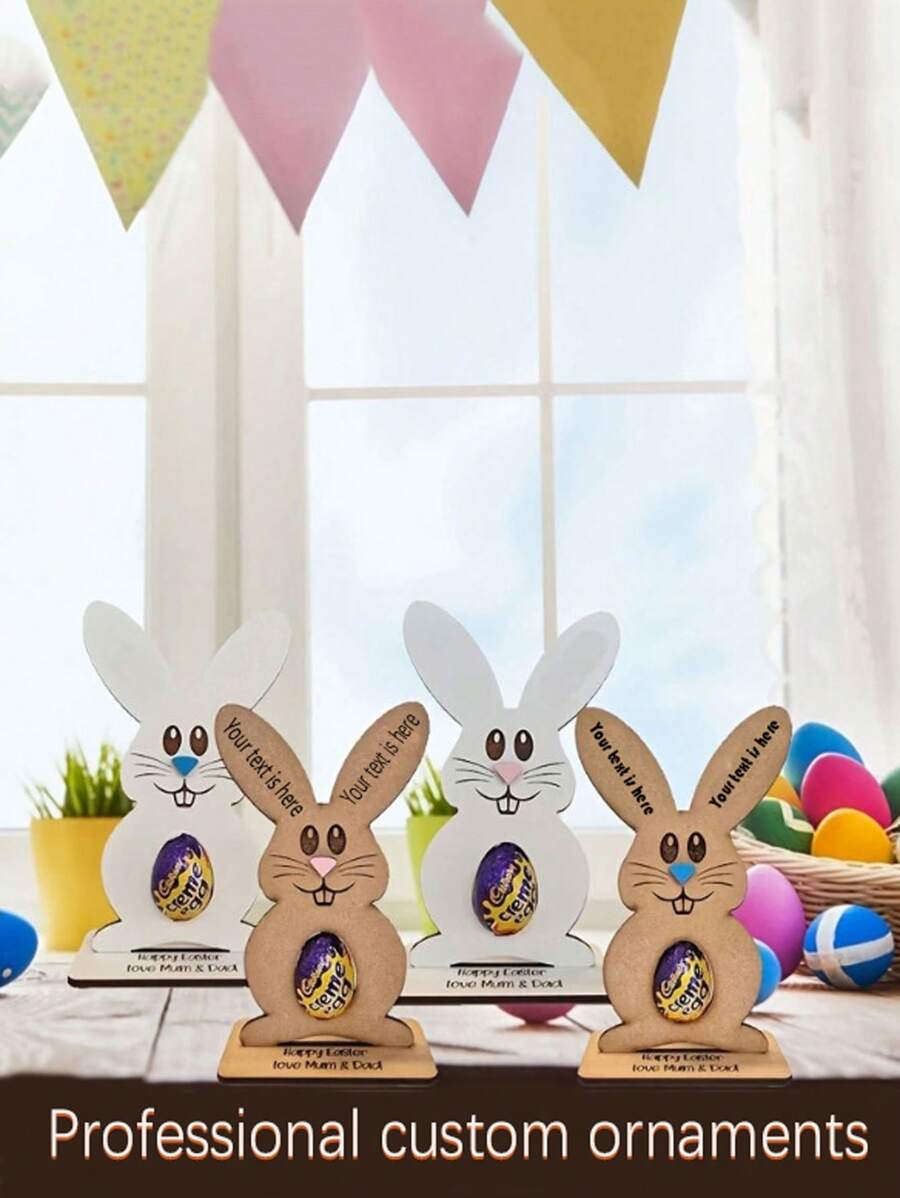 1pc Customized Rabbit Decor, Rabbit Chocolate Egg Stand Wooden Tabletop Ornament Craft Item, Suitable For Birthday, Easter, Couple Gifts