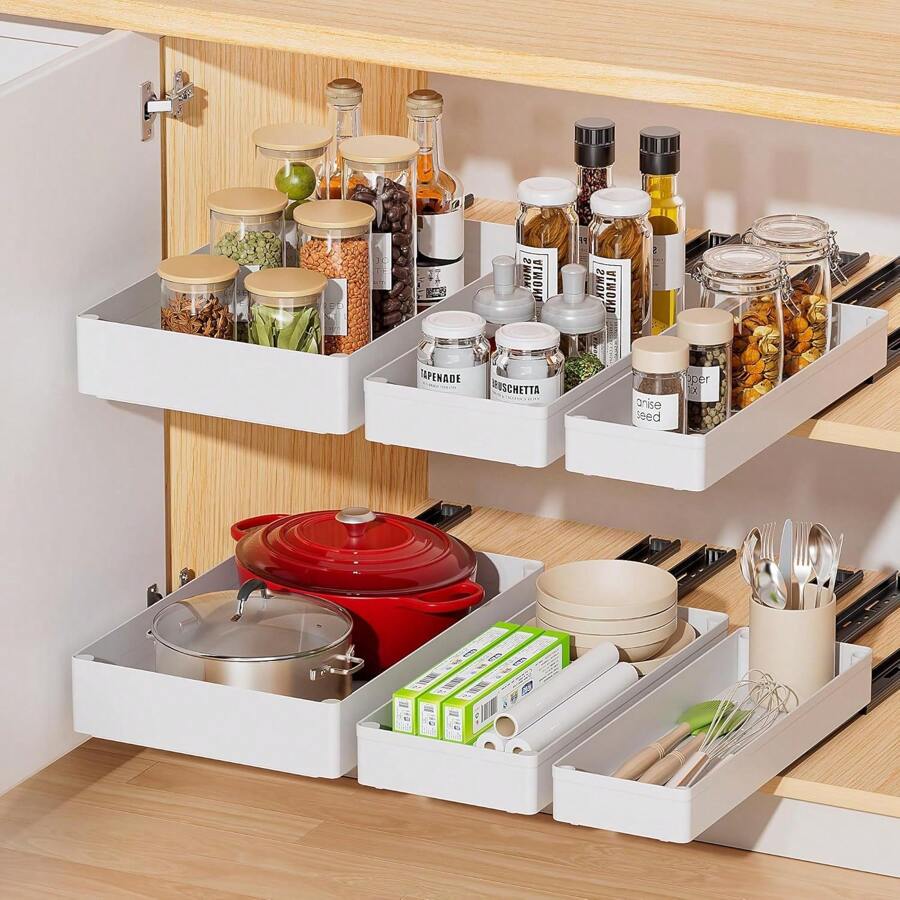 1/3 pièces organisateur d'armoire de cuisine coulissant, tiroirs coulissants pour armoires, organisateur d'armoire de salle de bain, étagères à tiroirs coulissantes pour garde-manger de cuisine