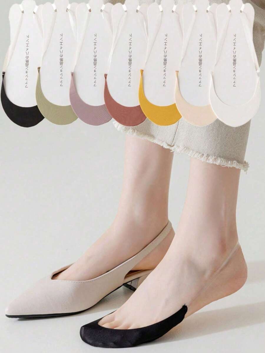 5 paar. Transparante bretels met willekeurige snit Onzichtbare damessokken Zomerzool Ondiepe snit Half Foot Ice Stockings met holle hakken Bootsokken