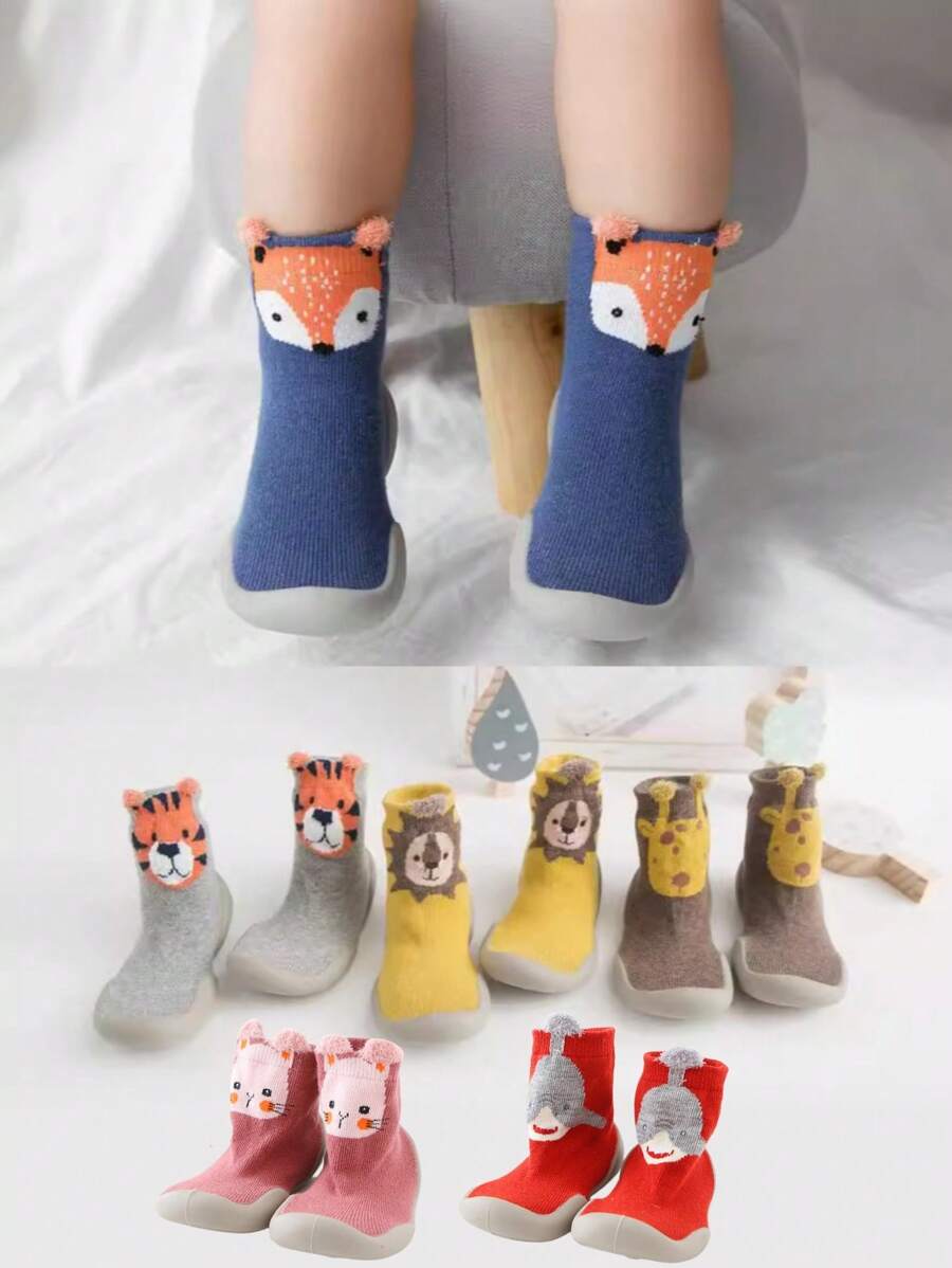 1 par de calcetines de bebé y niño pequeño antideslizantes con diseños de dibujos animados, calcetines para usar en casa para bebés