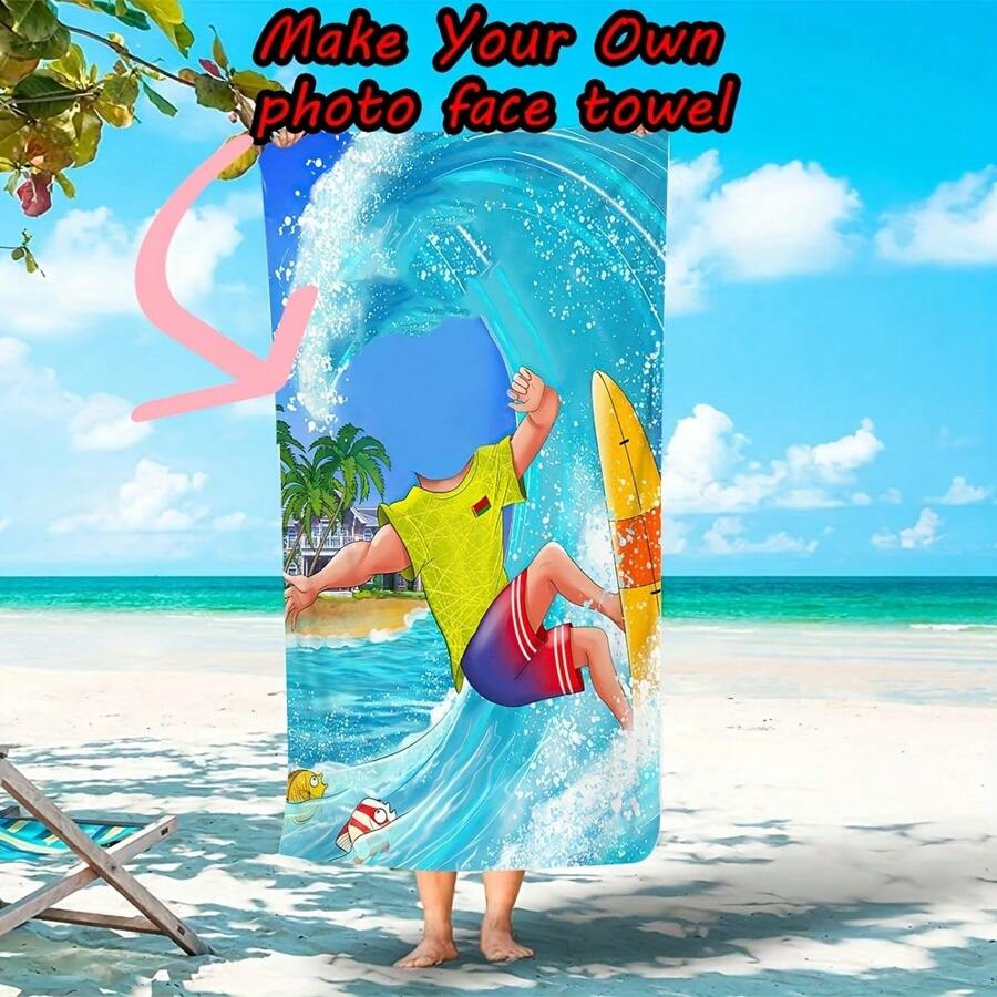 1pc Customized Photo Beach Towel - Ultra Soft And Quick-Dry Polyester | Perfect For Surfing, Pool, And Camping | Personalize With Your Face
