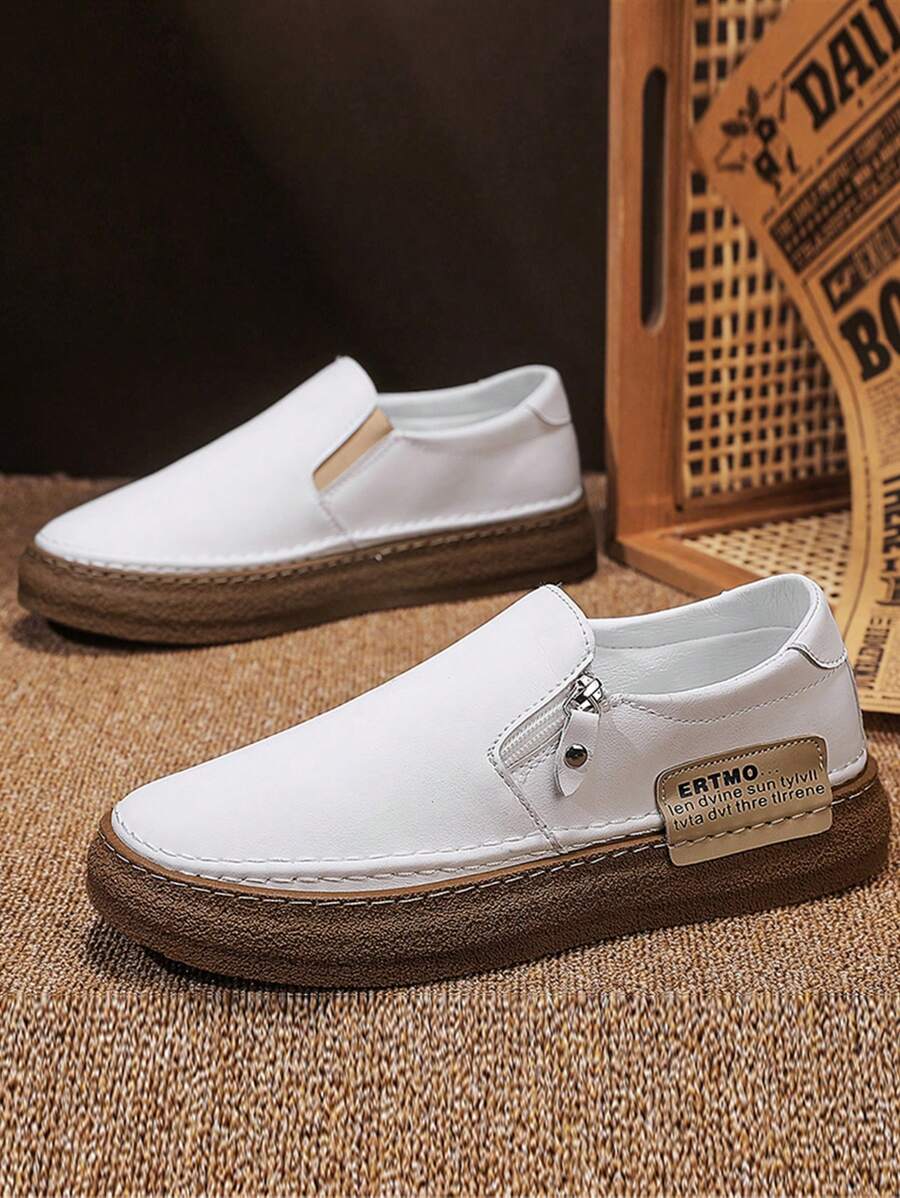 Men's Casual Loafers, 2025 Spring Soft Outsole Soft Material Lightweight Comfortable Men's Shoes, Low-Top Round Toe Side Zipper Thick-Sole Fashionable Versatile Men's Shoes, PU Leather Waterproof Oil-Resistant Fisherman Shoes For Men