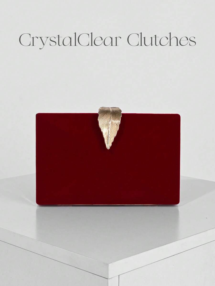 Sac de soirée en forme de boîte en velours à la mode pour femmes, sac à main de soirée de couleur abricot avec décoration boucle métallique feuille, sac de fête, sac de mariée avec chaîne