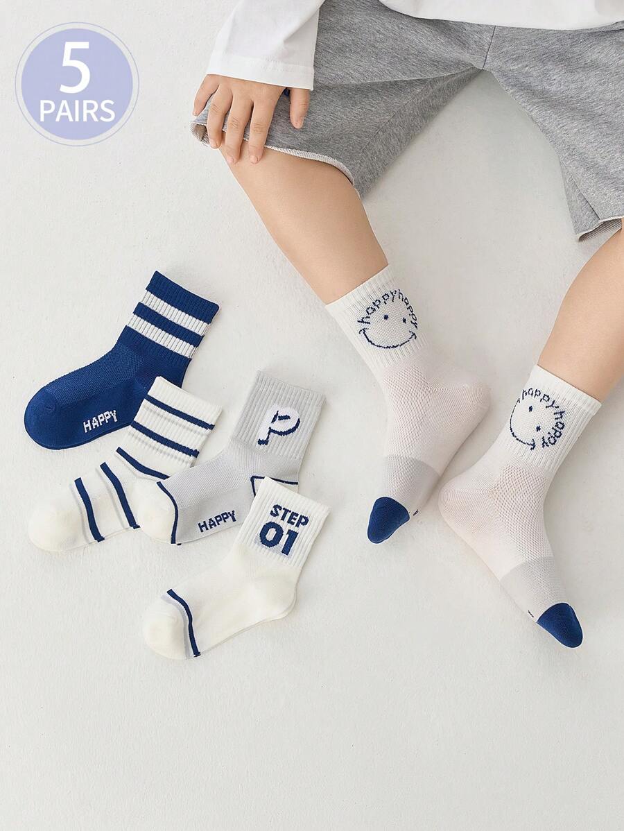 5 Pairs Of Children's Lightweight Mesh Cartoon Mid-Calf Socks, Seamless And Comfortable For Everyday Wear, Spring/Summer