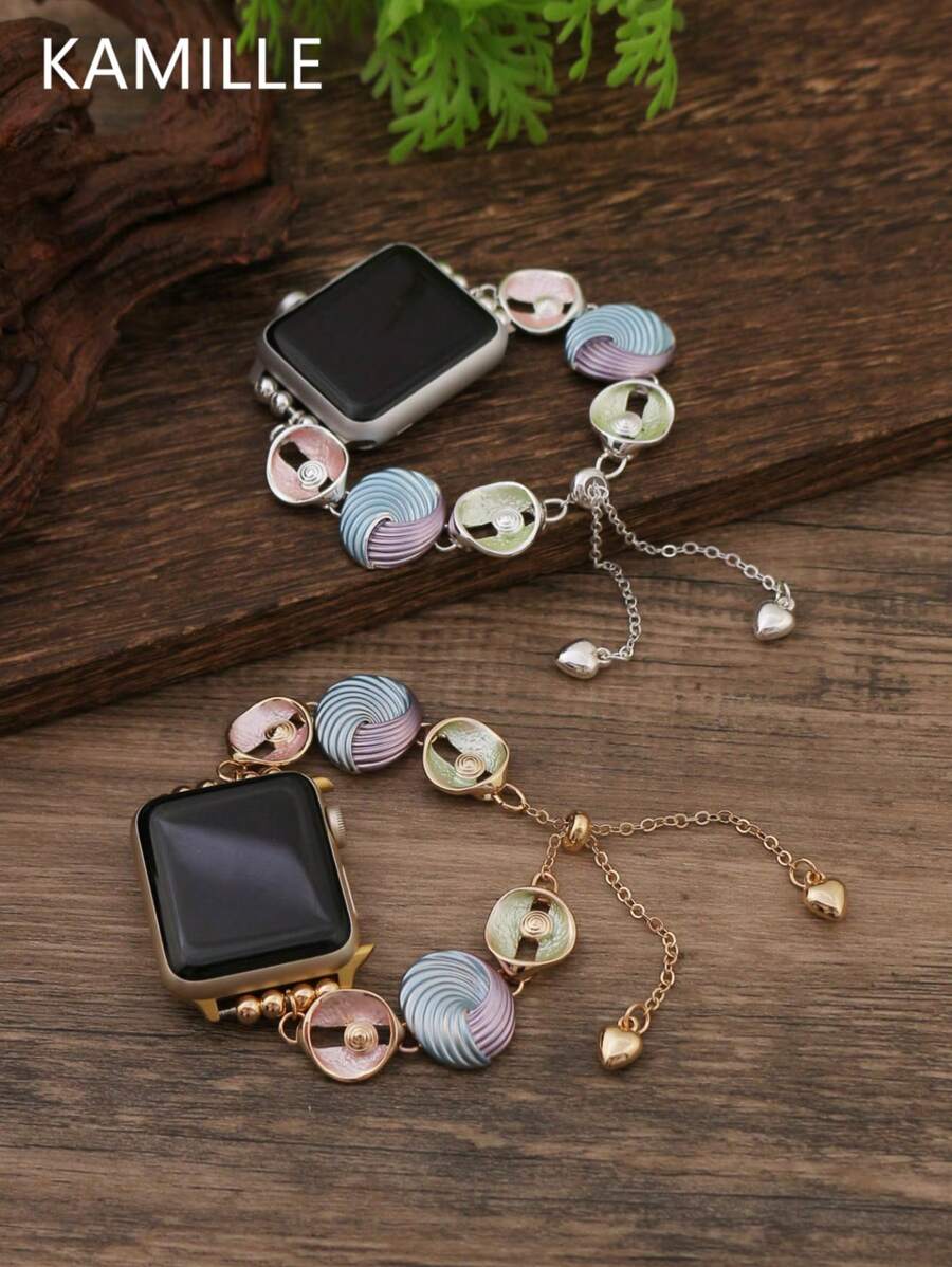 KAMILLE 1pc Women's Vintage Aesthetic Multi-Color Paint Oil Circle Shell Smart Apple Watch Band, Compatible With 38/40/41/42/44/45/49mm, Adjustable Buckle Strap, Compatible With Apple Watch Ultra/SE/8/7/6/5/4/3/2/1, Gift For Valentine's Day, Everyday Wear, Suitable For Dates